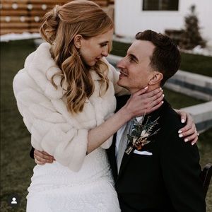 Faux Fur Creme Wedding Cropped Bolero Style Coat